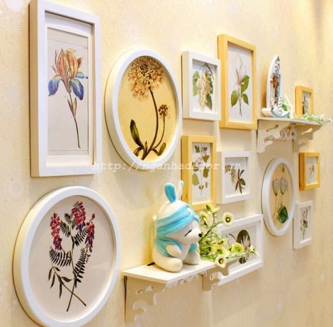 Bộ 12 khung ảnh cao cấp kèm 2 kệ hoa văn