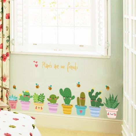 Decal chậu cây xương rồng