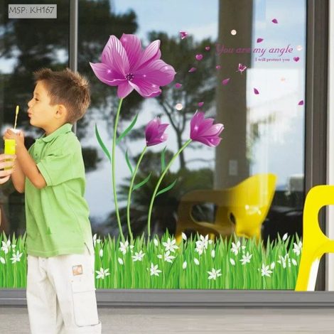 Decal kết hợp hoa Tóc tiên tím và Hàng rào